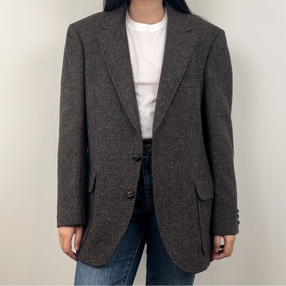 [SOLD] Vintage Johnny Carson Brown Tweed Wool Oversized Boyfriend Blazer - Picture 1 of 8